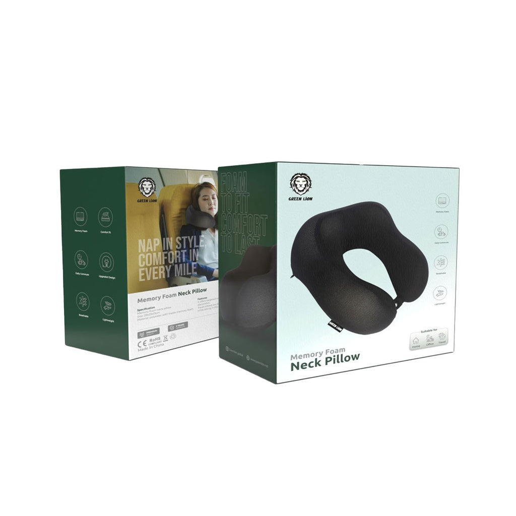 Green Lion Memory Foam Neck Pillow Black - وسادة الرقبة من الاسفنج الذكي من كرين