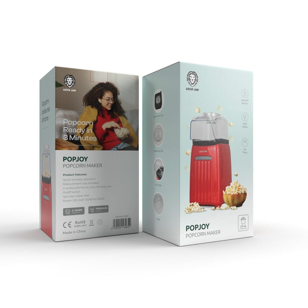 Green Lion PopJoy Pop Corn Maker 1200W 270ML - Red- ماكنع صنع الفشار من كرين