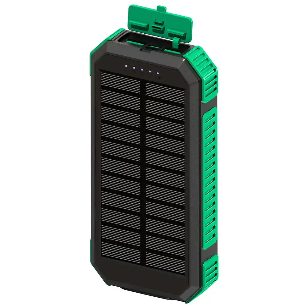 Green Lion Solar Flex Power Bank 20000mAh PD 20W Green and Black - باوربنك 20000 ملي امبير 20 واط مع شحن بالطاقة الشمسية من كرين