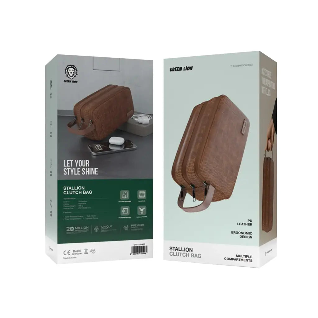 Green Lion Stallion Clutch Bag Brown - حقيبة يد جلد محمولة من كرين جوزي