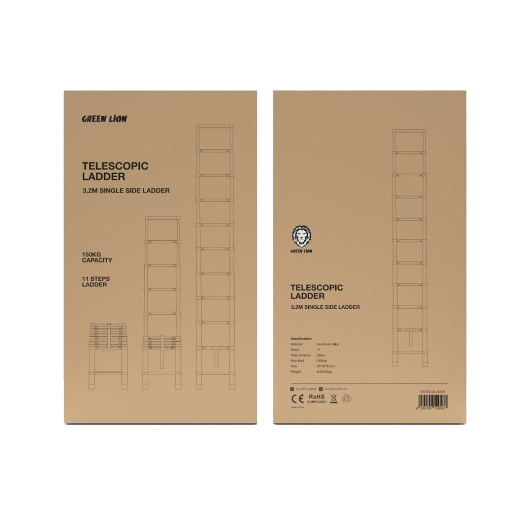 Green Lion Telescopic Ladder 3.2m Single Side Ladder 11 Steps - سلم تلسكوبي 3.2 م احادي الجانب 11 درجة من كرين