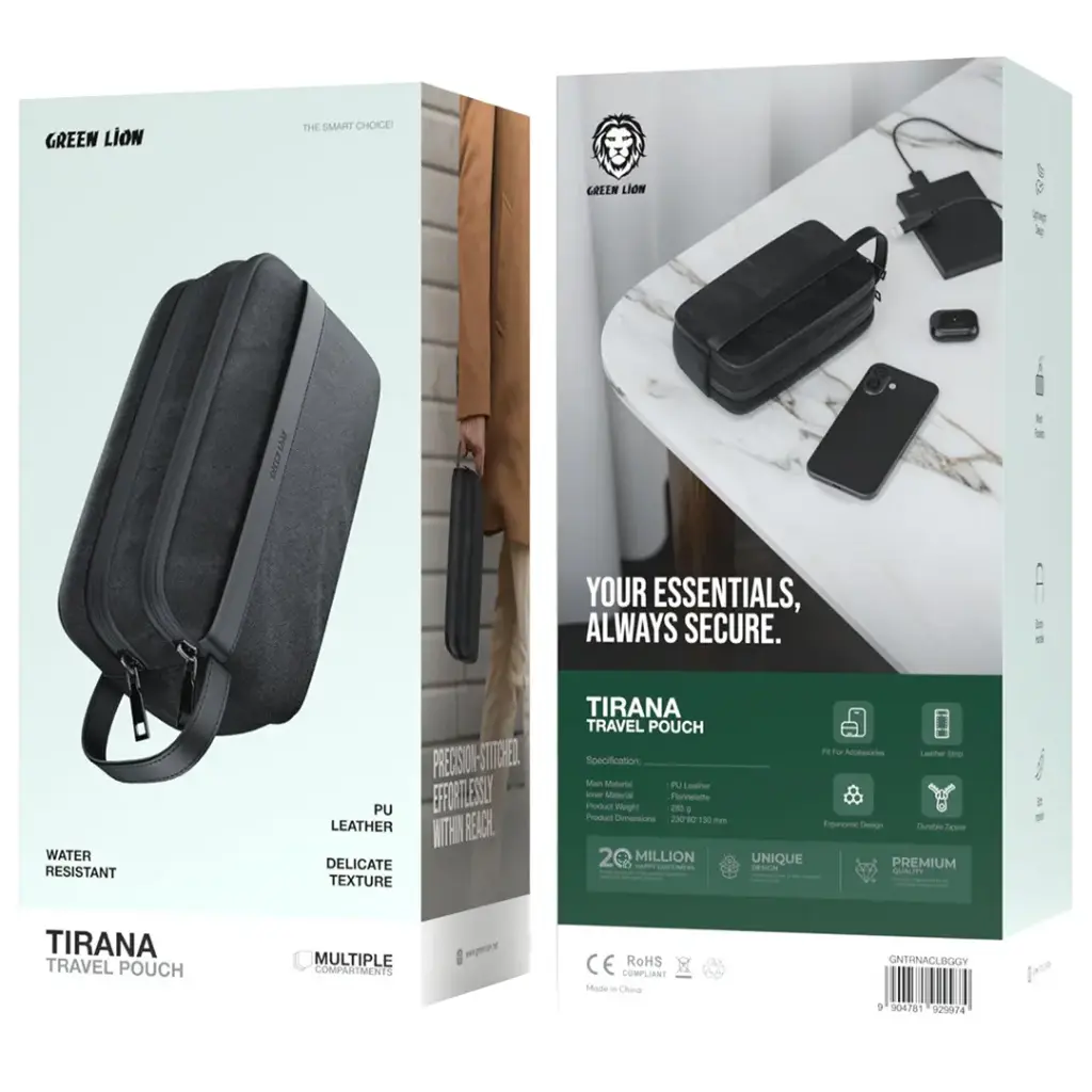 Green Lion Tirana Travel Pouch Gray - حقيبة يد جلد محمولة من كرين رمادي