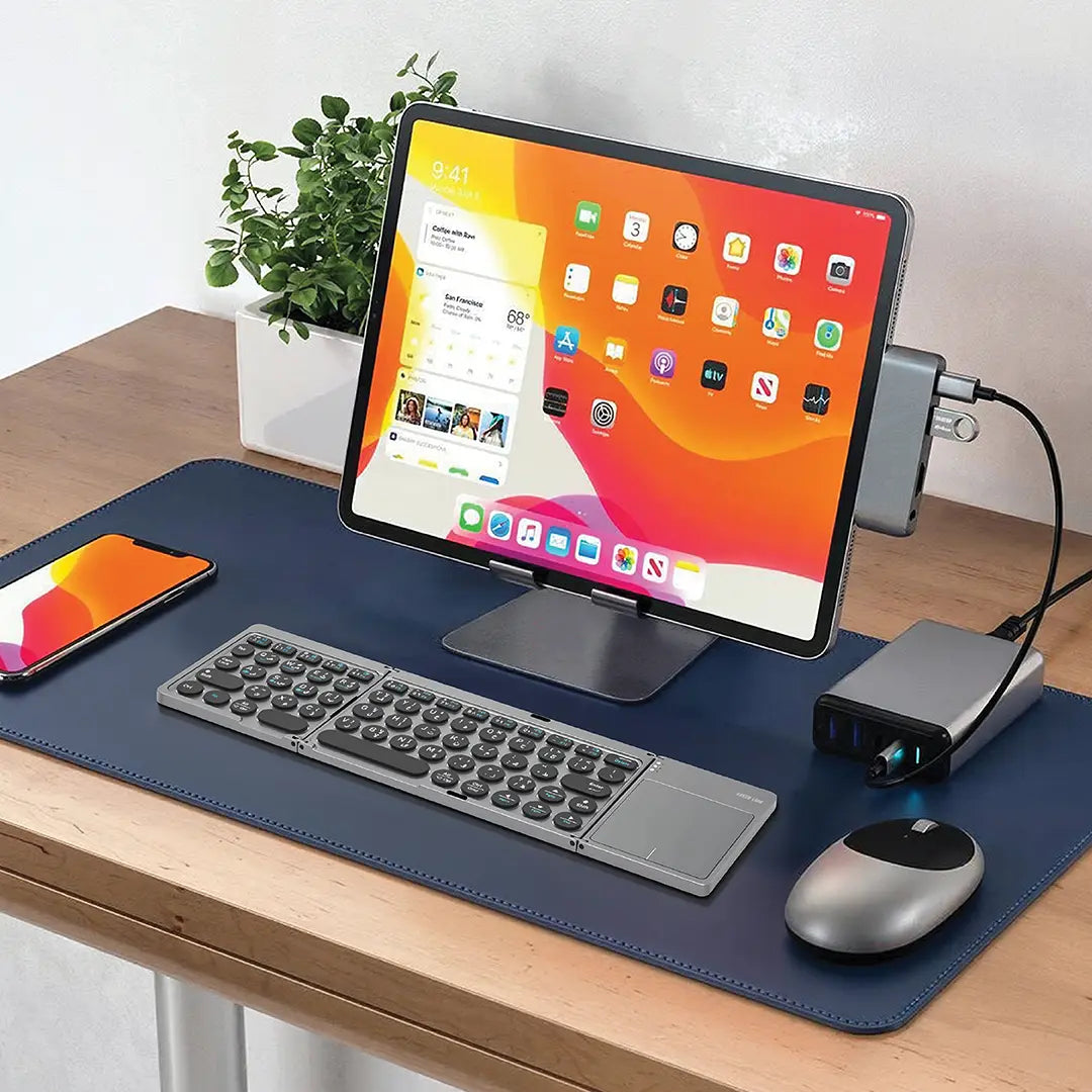Green Lion Tri-Fold Wireless Keyboard Arabic & English Gray - كيبورد لاسلكي قابل للطي ثلاثي يدعم اللغتين العربية والانجليزية من كرين لون رمادي