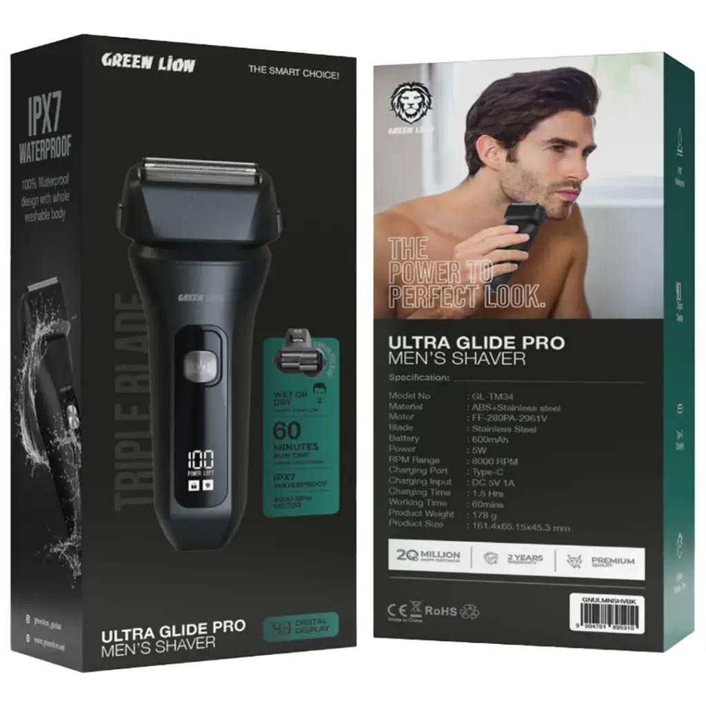 Green Lion Ultra Glide Pro Men's Shaver Black - ماكنة حلاقة مع شاشة رقمية من كرين اسود