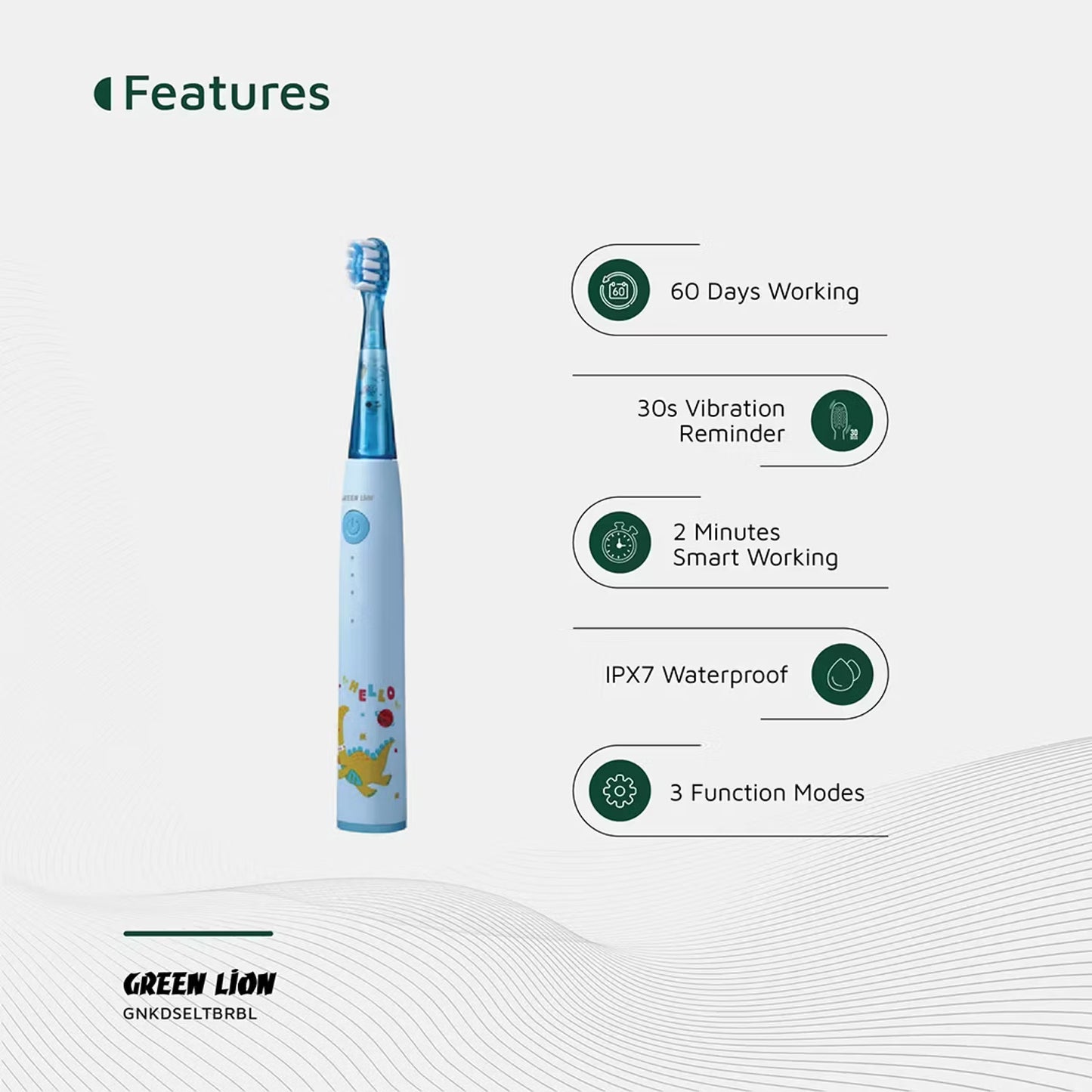 Green Lion Kids Electric Toothbrush Blue - فرشاة اسنان كهربائية للاطفال من كرين ازرق