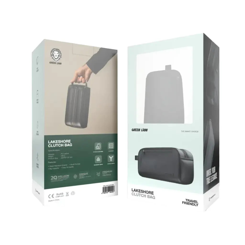 Green Lion Lakeshore Clutch Bag Black - حقيبة يد جلد محمولة من كرين اسود