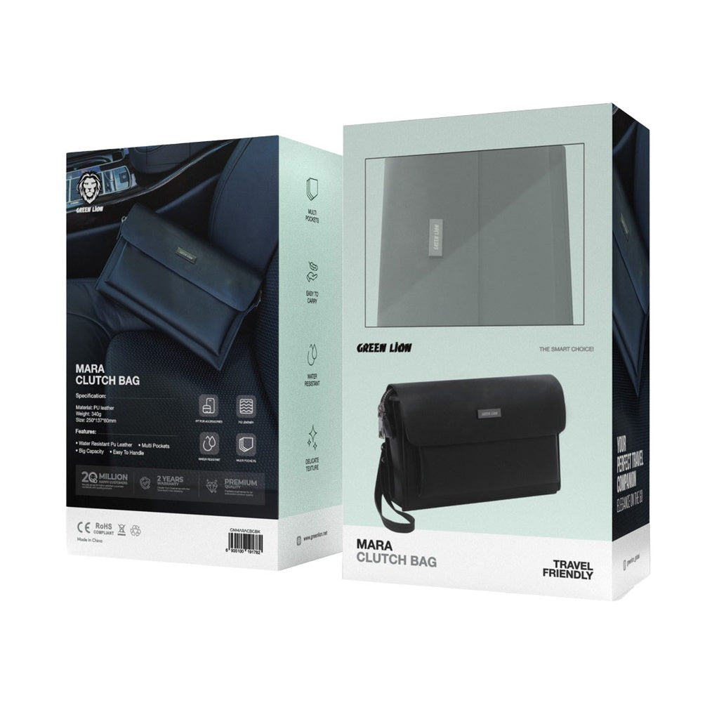 Green Lion Marly Clutch Bag Black - حقيبة يد جلد محمولة من كرين اسود