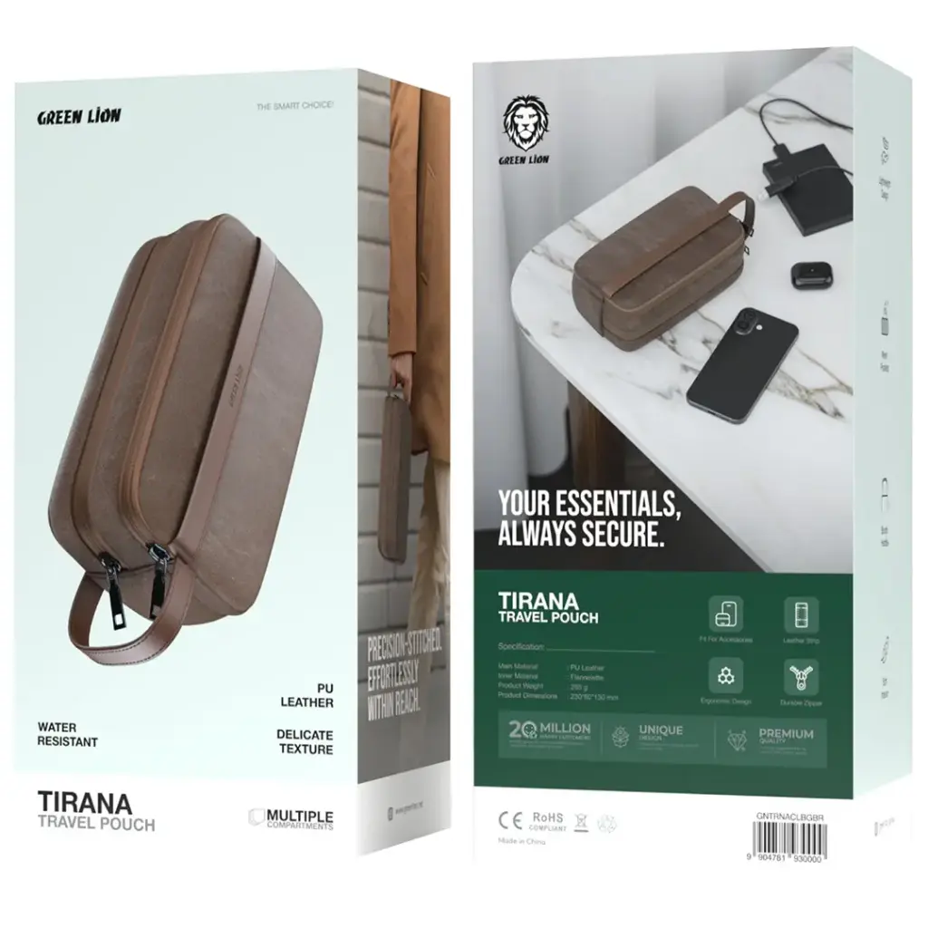 Green Lion Tirana Travel Pouch Brown - حقيبة يد جلد محمولة من كرين جوزي