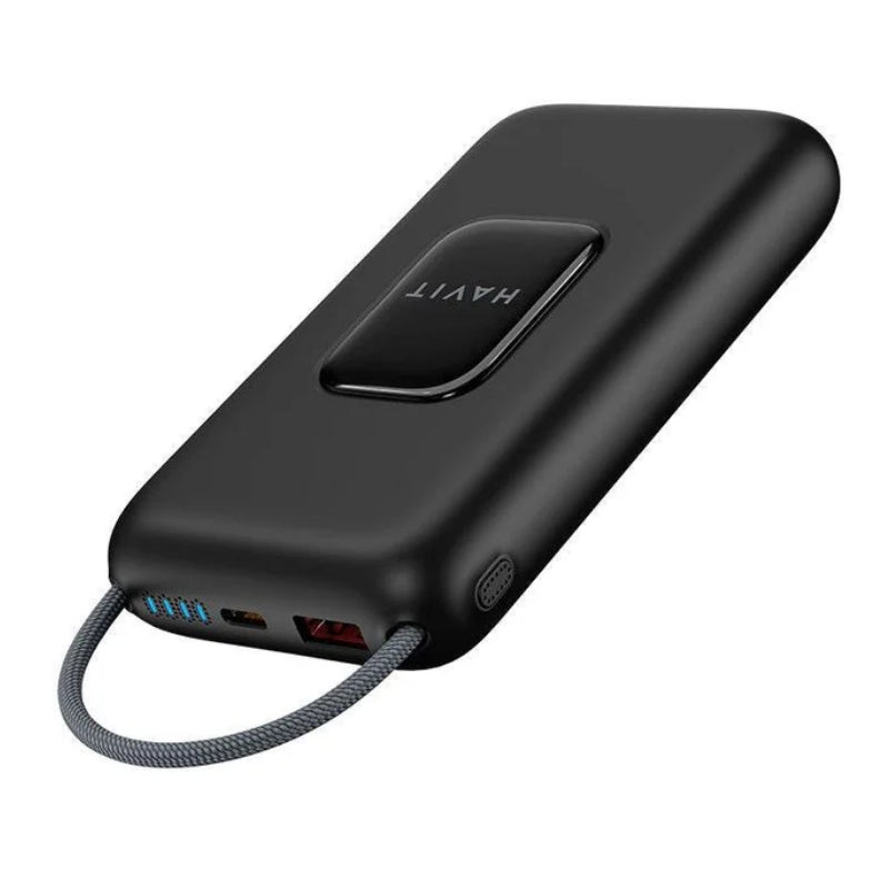 Havit PB35 Power bank 20000mA 22.5W Black - باوربنك 20000 ملي امبير 22.5 واط مع كيبل تايب سي مدمج من هافيت