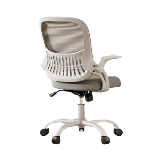 COMPUTER CHAIR GREY - كرسي كمبيوتر منزلي مريح للدراسة بتصميم منحني ومسند ذراع قابل للطي رمادي