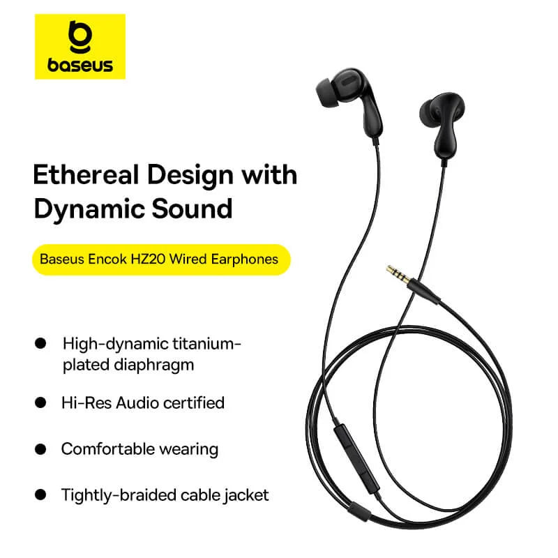 BASEUS ENCOK HZ20 WIRED EARPHONES CLUSTER BLACK - سماعات اوكس 3.5 مم من باسيوس اسود