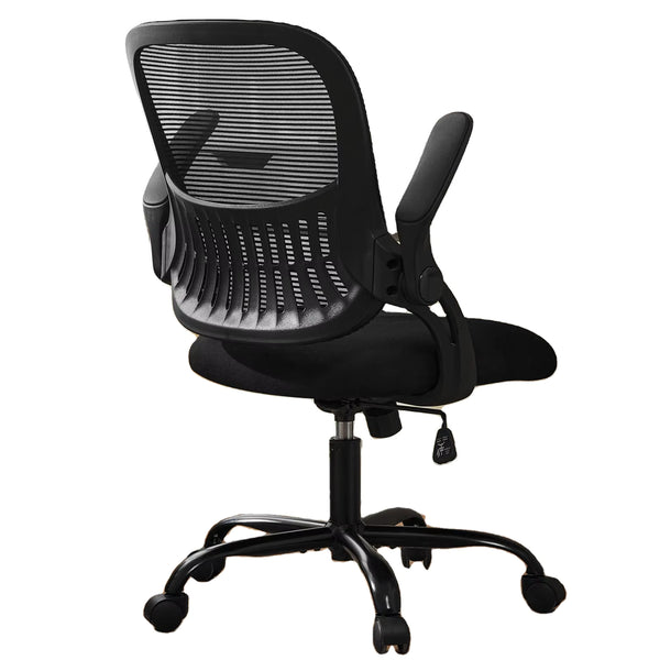 COMPUTER CHAIR BLACK - كرسي كمبيوتر منزلي مريح للدراسة بتصميم منحني ومسند ذراع قابل للطي اسود