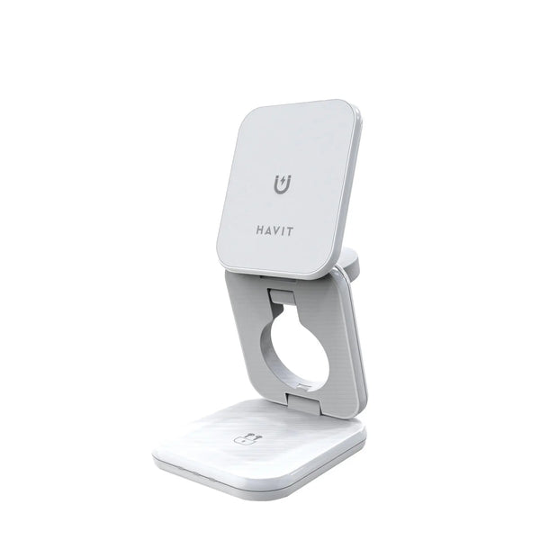 Havit W3038 Wireless Charging Stand White - شاحن لاسلكي 3 في 1 من هافيت