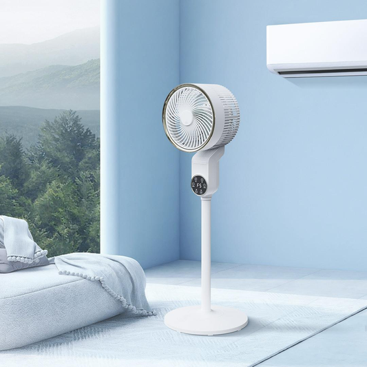 XIAODA FEIYUE FLOOR-STANDING CIRCULATION FAN KNOB TYPE WHITE - مروحة ذكية ارضية لتوزيع الهواء بخاصية التحكم الصوتي بقوة 35 واط بطول سلك كهربائي 1.5 متر.