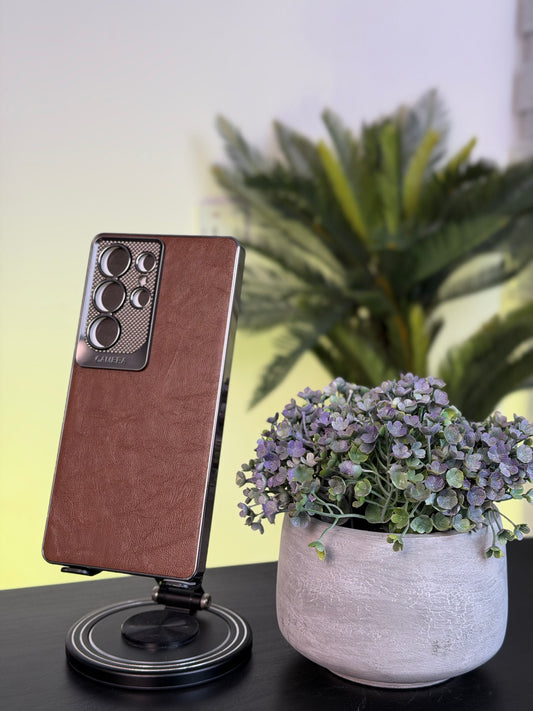 LY42  CASE FOR SAMSUNG S25 ULTRA BROWN- كفر جلد جوزي للسامسونك اس 25 الترا
