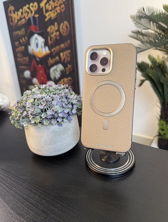 PULOKA LEATHER MAGSAFE CASE FOR IPHONE15 PRO MAX BRWON- كفر ماك سيف للايفون 15  برو ماكس