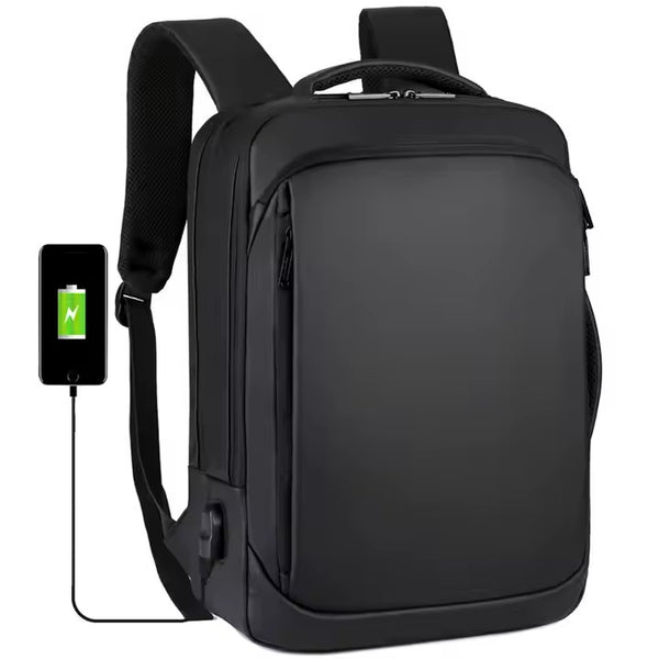 OMASKA BACK SUPPORT BAG WITH HANDLE BLACK - حقيبة ظهر لللابتوب مع منفذ يو اس بي مضاده للماء من اوماسكا اسود