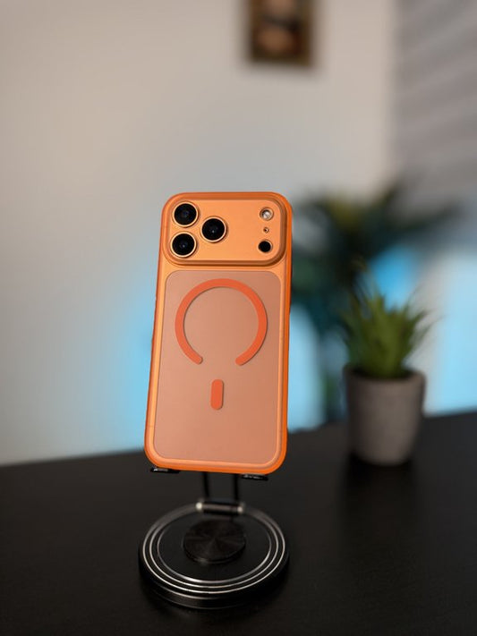 IPHONE 17 PRO MAX MATTE TRANSPARENT CASE MAGSAFE ORANGE- كفر مات ماك سيف للايفون 17 برو ماكس