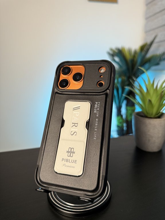 PIBLUE CASE FOR IPHONE 17 PRO MAX BLACK GRAY - كفر ايفون 17 برو ماكس مع ستاند اسود/رمادي