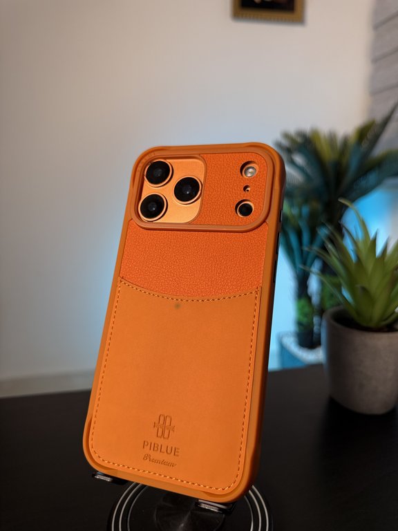 PIBLUE CASE FOR IPHONE 17 PRO MAX LEATHER ORANGE - كفر ايفون 17 برو ماكس برتقالي