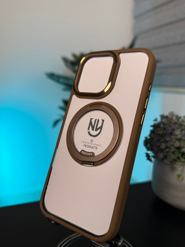 NY CASE FOR 16 PRO MAX BROWN - كفر ايفون 16 برو ماكس مع ستاند جوزي