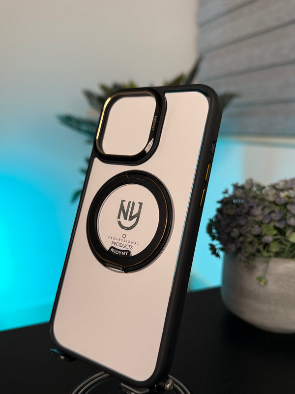 NY CASE FOR 16 PRO MAX BLACK - كفر ايفون 16 برو ماكس مع ستاند اسود