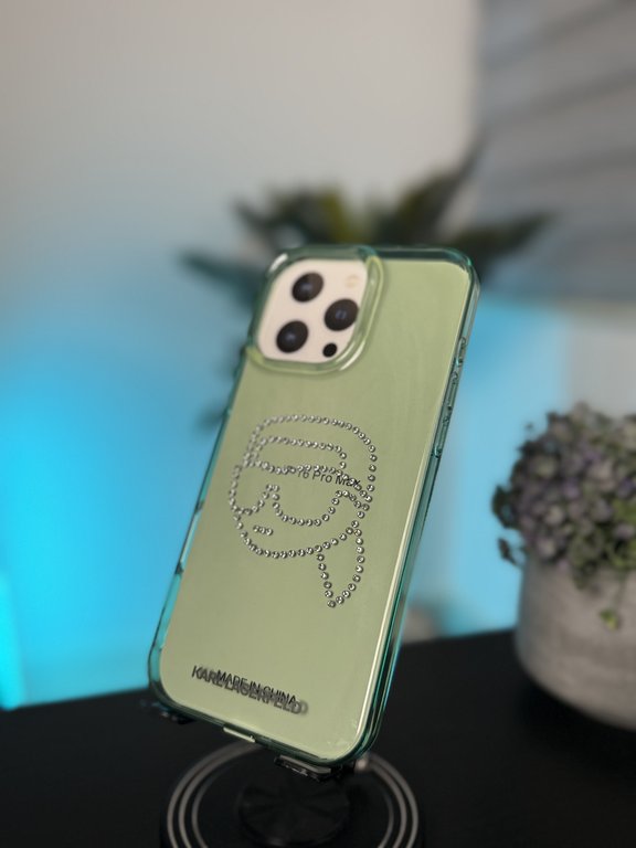 Karl Lagerfeld IML Hard Case with Rhinestones Karl Head Logo For iPhone 16 Pro Max  - كفر للايفون 16 برو ماكس من كارل لاغرفيلد اخضر