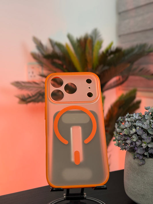 IPHONE 17 PRO  MATTE TRANSPARENT CASE MAGSAFE ORANGE- كفر مات ماك سيف للايفون 17 برو برتقالي