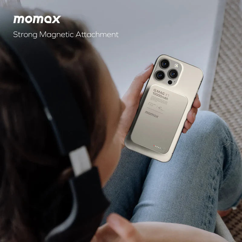 MOMAX Q.MAX X1 10000mAh WIRELESS BATTERY PACK TITANIUM - باوربنك 10000 ملي امبير ماك سيف من موماكس لون تيتانيوم