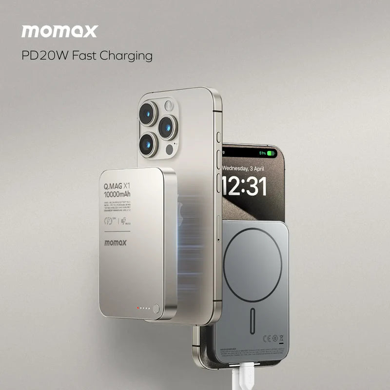 MOMAX Q.MAX X1 10000mAh WIRELESS BATTERY PACK TITANIUM - باوربنك 10000 ملي امبير ماك سيف من موماكس لون تيتانيوم