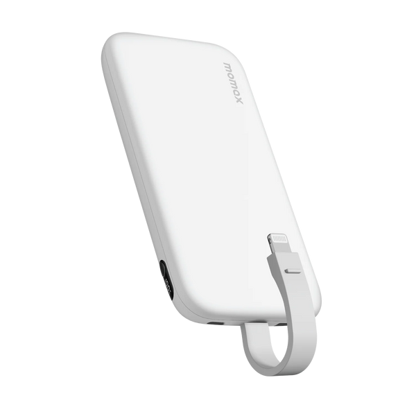 Momax iPower PD 3 10000mAh battery pack White - باوربنك 10000 ملي امبير 22.5 واط مع كيبل لايتننغ مدمج من موماكس ابيض