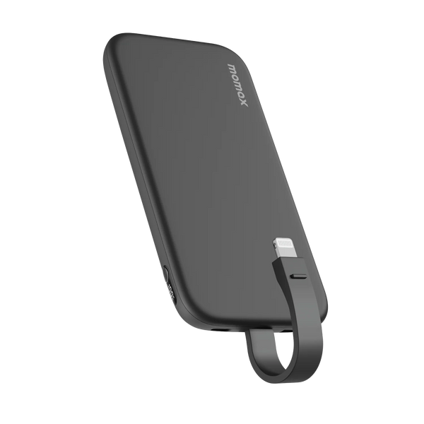 Momax iPower PD 3 10000mAh battery pack Black - باوربنك 10000 ملي امبير 22.5 واط مع كيبل لايتننغ مدمج من موماكس اسود
