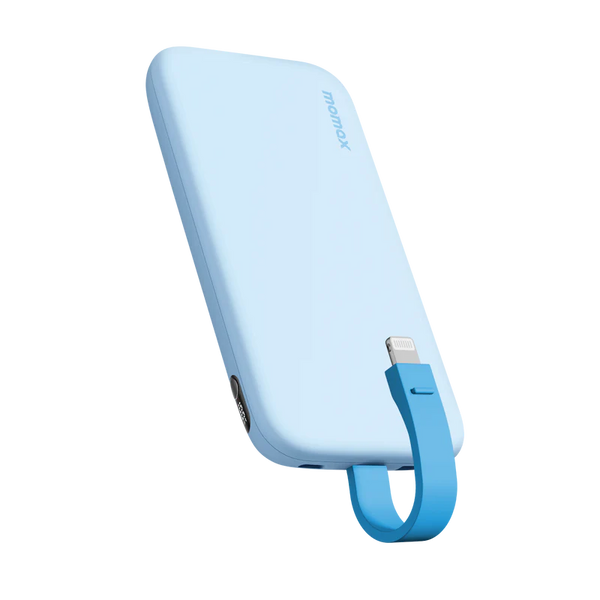 Momax iPower PD 3 10000mAh battery pack Blue - باوربنك 10000 ملي امبير 22.5 واط مع كيبل لايتننغ مدمج من موماكس ازرق