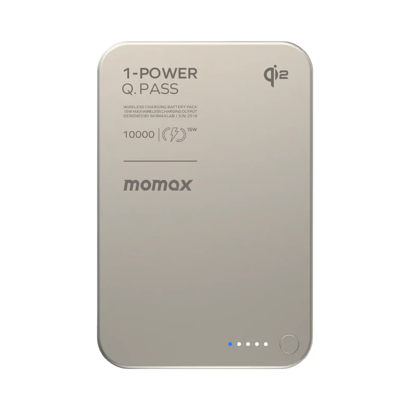 Momax Q.Mag X1 Qi2 Magnetic Wireless Battery Pack 10000mAh Gen 2 Titanium - باوربنك 10000 ملي امبير لاسلكي مغناطيسي الجيل الثاني من موماكس لون تيتانيوم