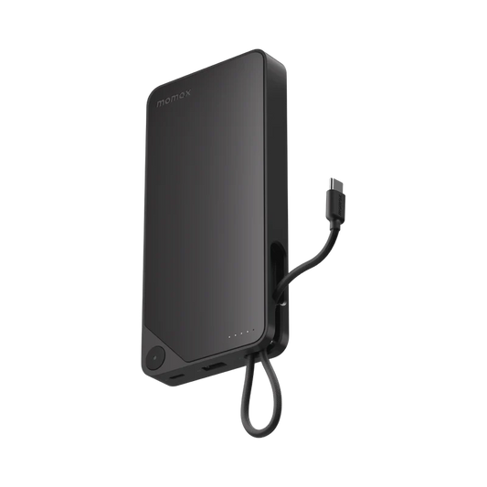 Momax Power X1 Battery Pack 20000mAh with Built-in USB-C Cable Black - باوربنك 20000 ملي امبير 30 واط مع كيبل تايب سي مدمج من موماكس اسود