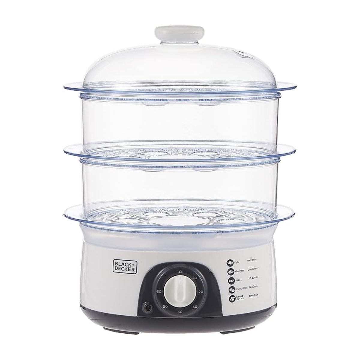 Black&Decker HS6000-B5 FOOD STEAMER 775W silver/ White - جهاز طهي الطعام بالبخار بسعة 10 لتر وبقدرة 775 واط من بلاك اد ديكر