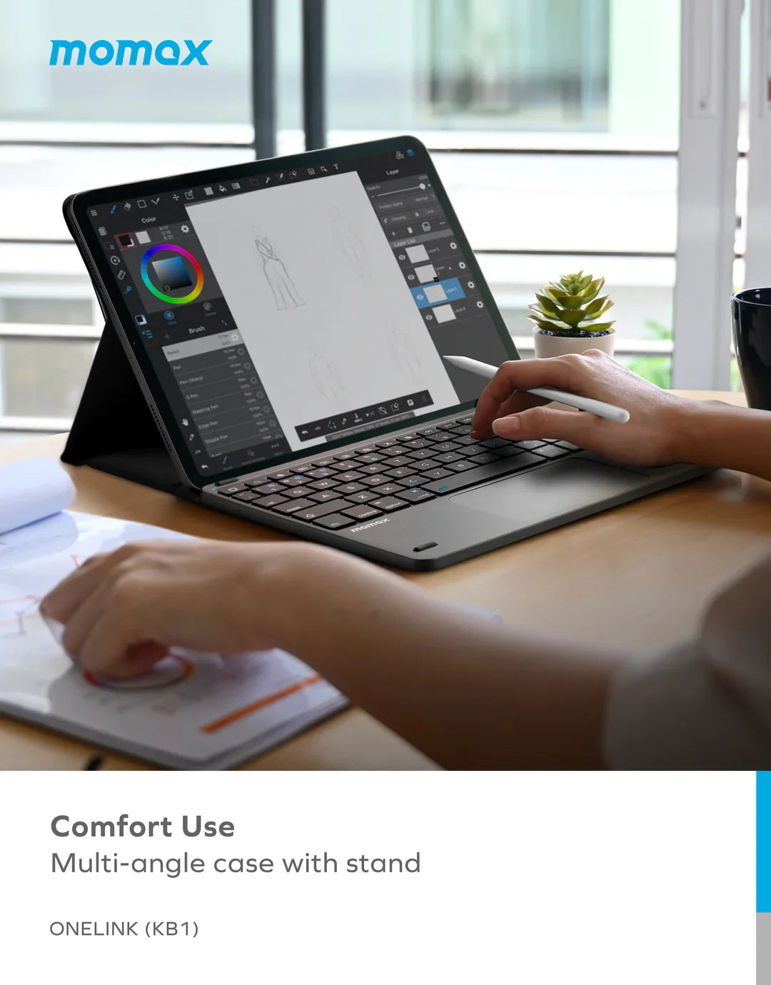 MOMAX ONELINK Wireless Keyboard with Stand KB1 - كيبورد لاسلكي مع ستاند من موماكس