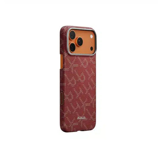 PITAKA MONOGRAM-GOLD/RED ULTRA-SLIM CASE FOR IPHONE 17 PRO MAX - كفر ايفون 17 برو ماكس ماك سيف فائق النحافة من بيتاكا ذهبي/احمر