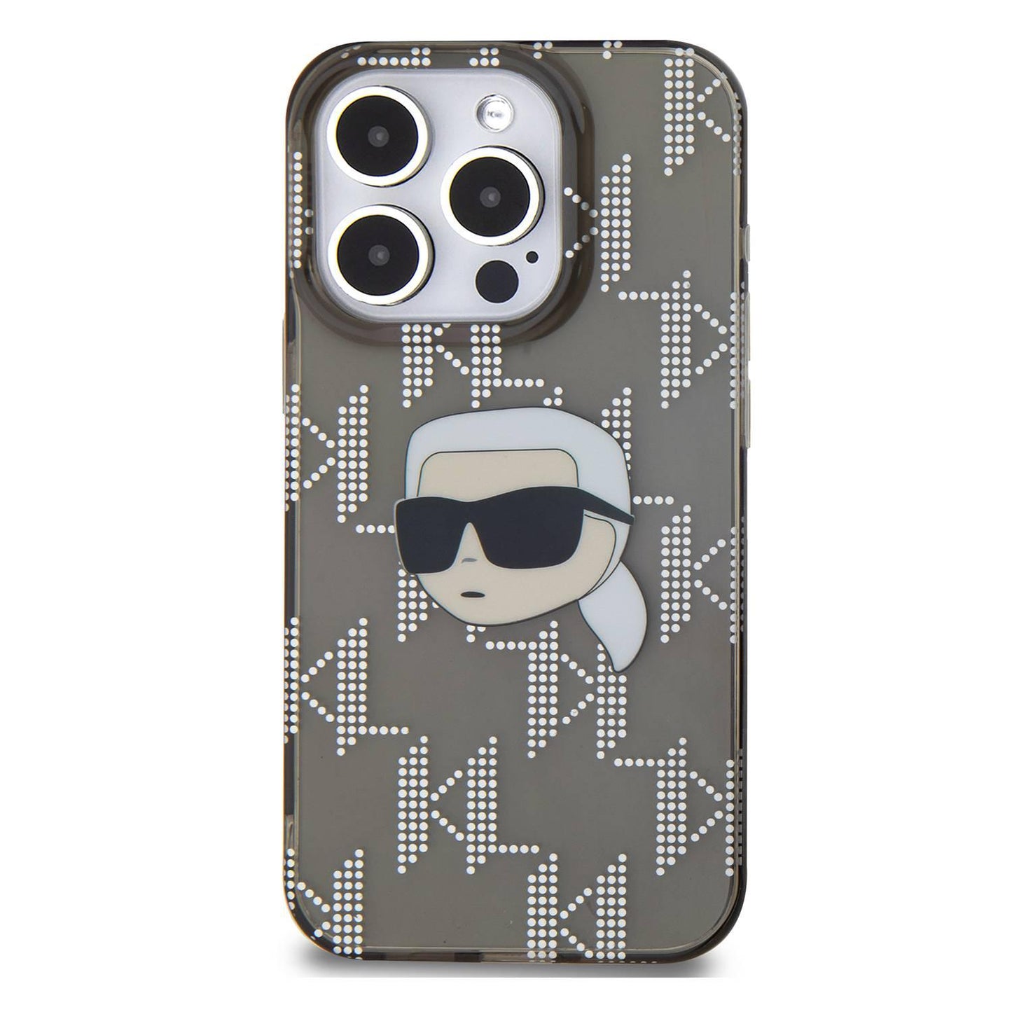 Karl Lagerfeld IML Hard Case with Electroplated Karl Head & Monogram Design For iP 16 pro max - كفر للايفون 16 برو ماكس من كارل لاغرفيلد اسود