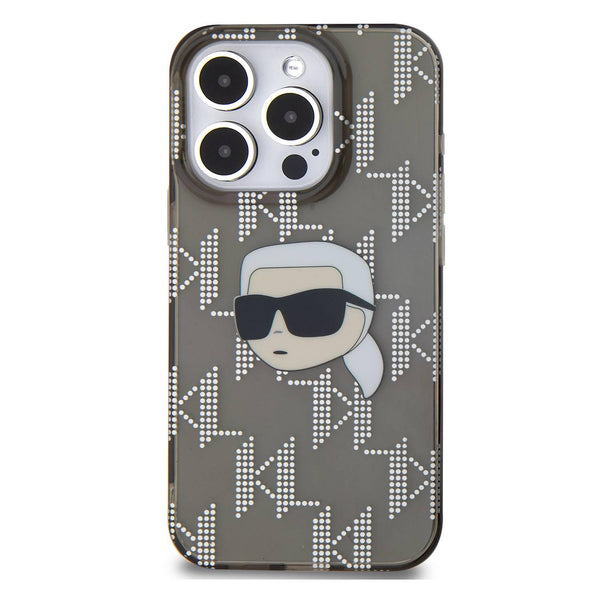 Karl Lagerfeld IML Hard Case with Electroplated Karl Head & Monogram Design For iP 16 pro max - كفر للايفون 16 برو ماكس من كارل لاغرفيلد اسود