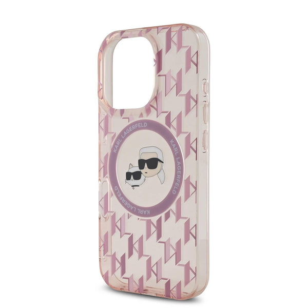 Karl Lagerfeld Magsafe IML Transparent Hard Case with Karl & Choupette Heads For iPhone 16 Pro Max - كفر ماك سيف شفاف للايفون 16 برو ماكس من كارل لاغرفيلد وردي