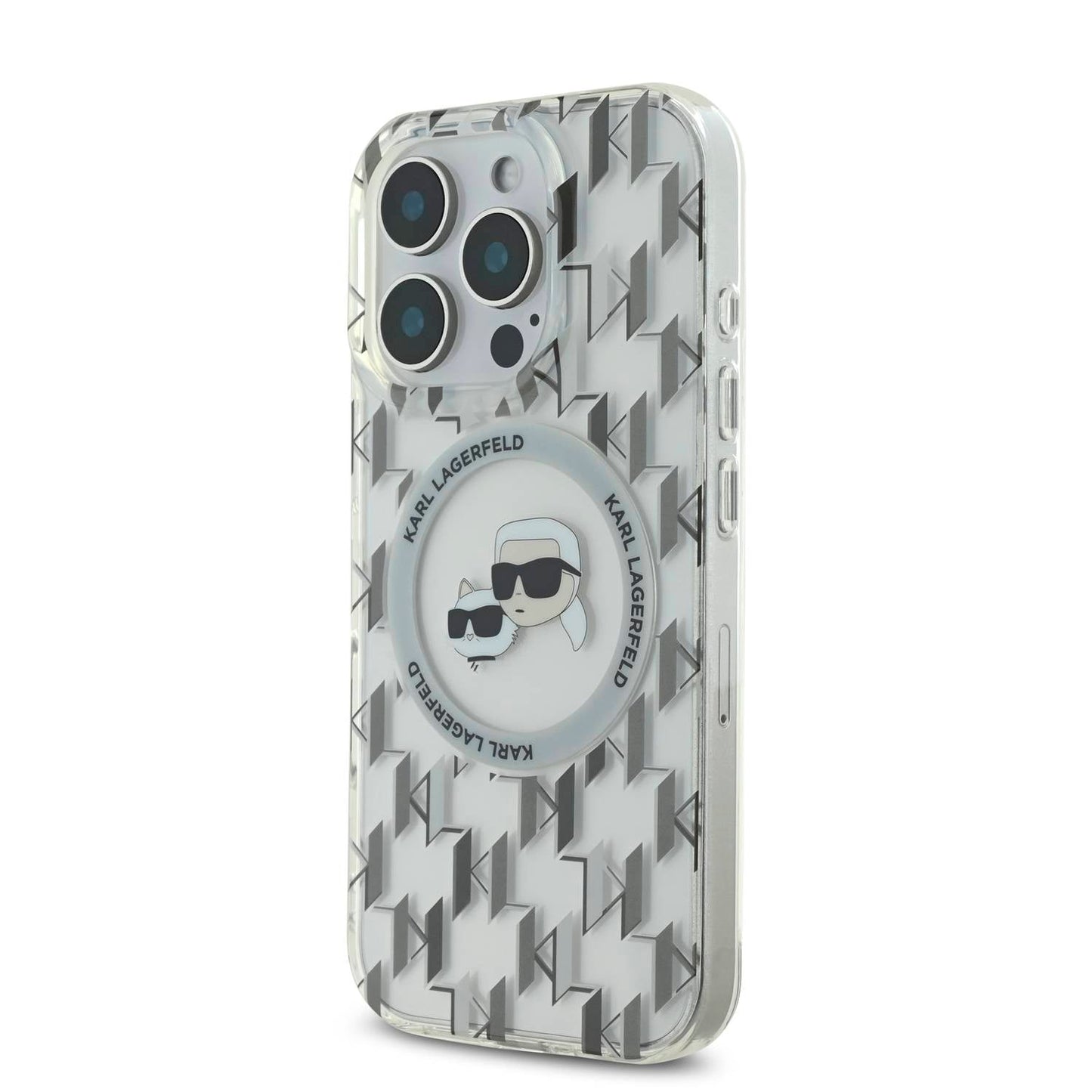 Karl Lagerfeld Magsafe IML Transparent Hard Case with Karl & Choupette Heads For iPhone 16 Pro Max - كفر ماك سيف شفاف للايفون 16 برو ماكس من كارل لاغرفيلد
