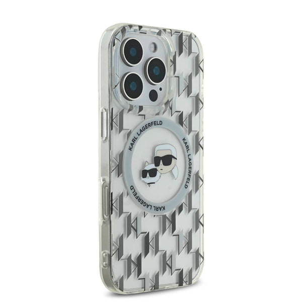 Karl Lagerfeld Magsafe IML Transparent Hard Case with Karl & Choupette Heads For iPhone 16 Pro Max- Black