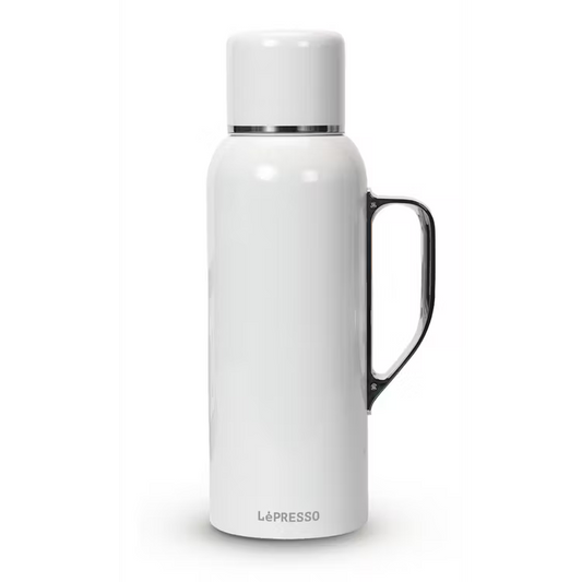LePresso ThermoSense Stainless Steel Insulated Bottle with Temperature Gauge White - مطارة حرارية من الستانلس ستيل مع مؤشر حرارة 850 مل من ليبريسو ابيض
