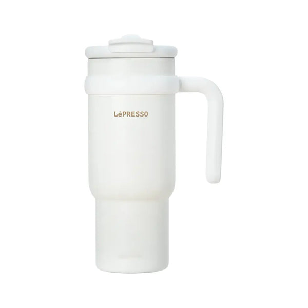 Lepresso Coffee Mug with Stainless Straw 900ml White - كوب قهوة  مع قصبة من الفولاذ المقاوم للصدأ 900 مل من ليبريسو ابيض