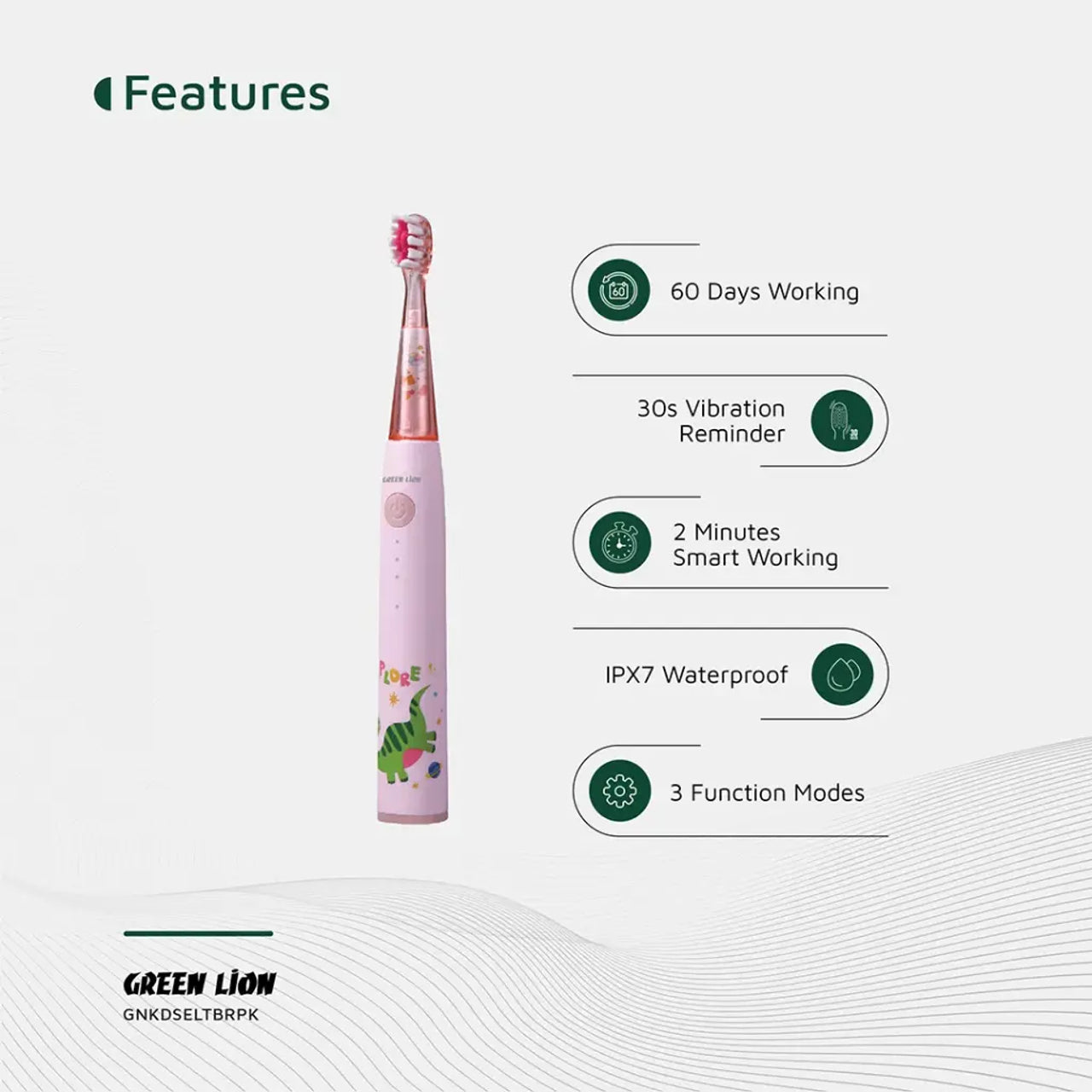 Green Lion Kids Electric Toothbrush Pink - فرشاة اسنان كهربائية للاطفال من كرين وردي