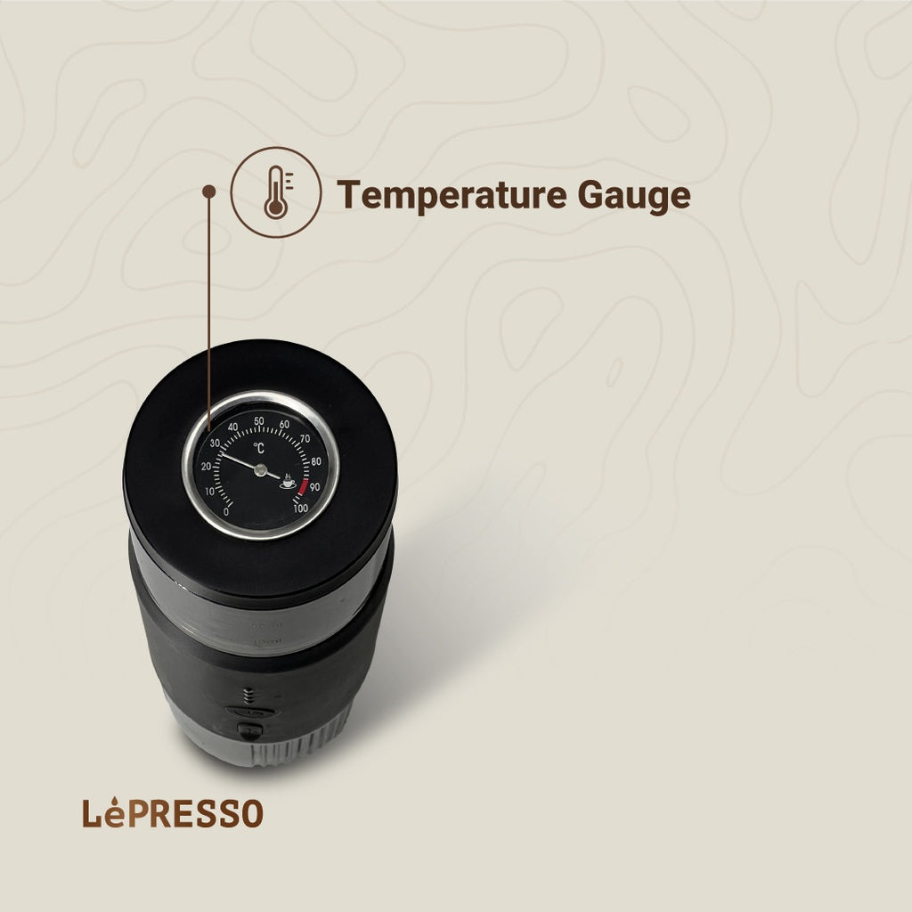 LePresso Portable Espresso Machine With Thermal Meter Black - ماكنة تحضير الاسبريسو المحمولة مع مقياس حرارة من ليبريسو اسود