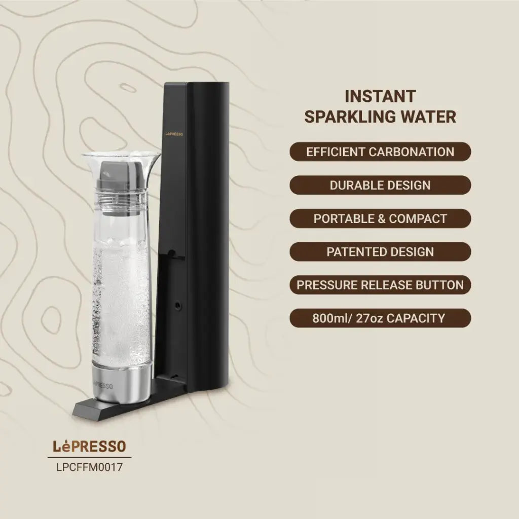 LePresso Sparkling Water Maker With Pressure Release Button  Black - جهاز صنع المياه الغازية مع زر تحرير الضغط من ليبريسو اسود(المنتج لا يتضمن قنينة غاز)
