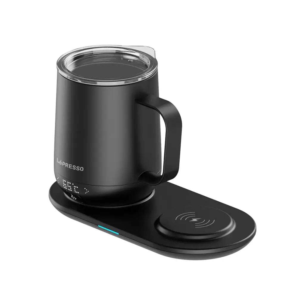LePresso Heated Mug 12oz with Wireless Charging Pad Black - كوب تسخين ذكي سعة 355 مل مع لوحة شحن لاسلكية من ليبريسو اسود