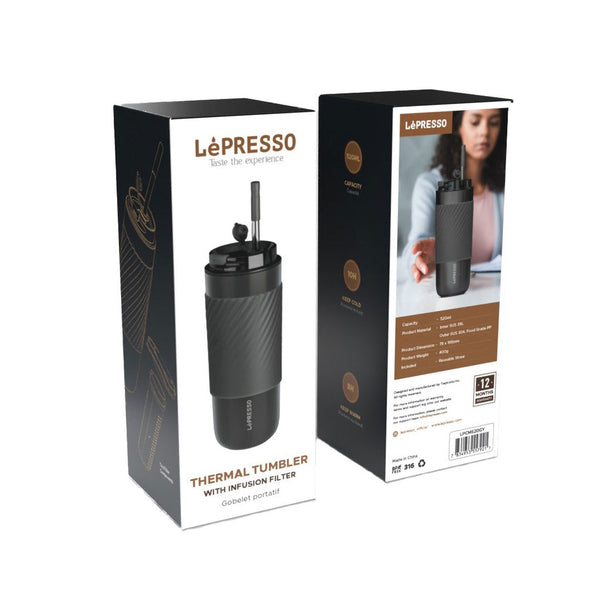 Lepresso Coffee Mug with Sleeve and Straw 520ml - كوب حراري مع فلتر التسريب 520 مل من ليبريسو ذهبي